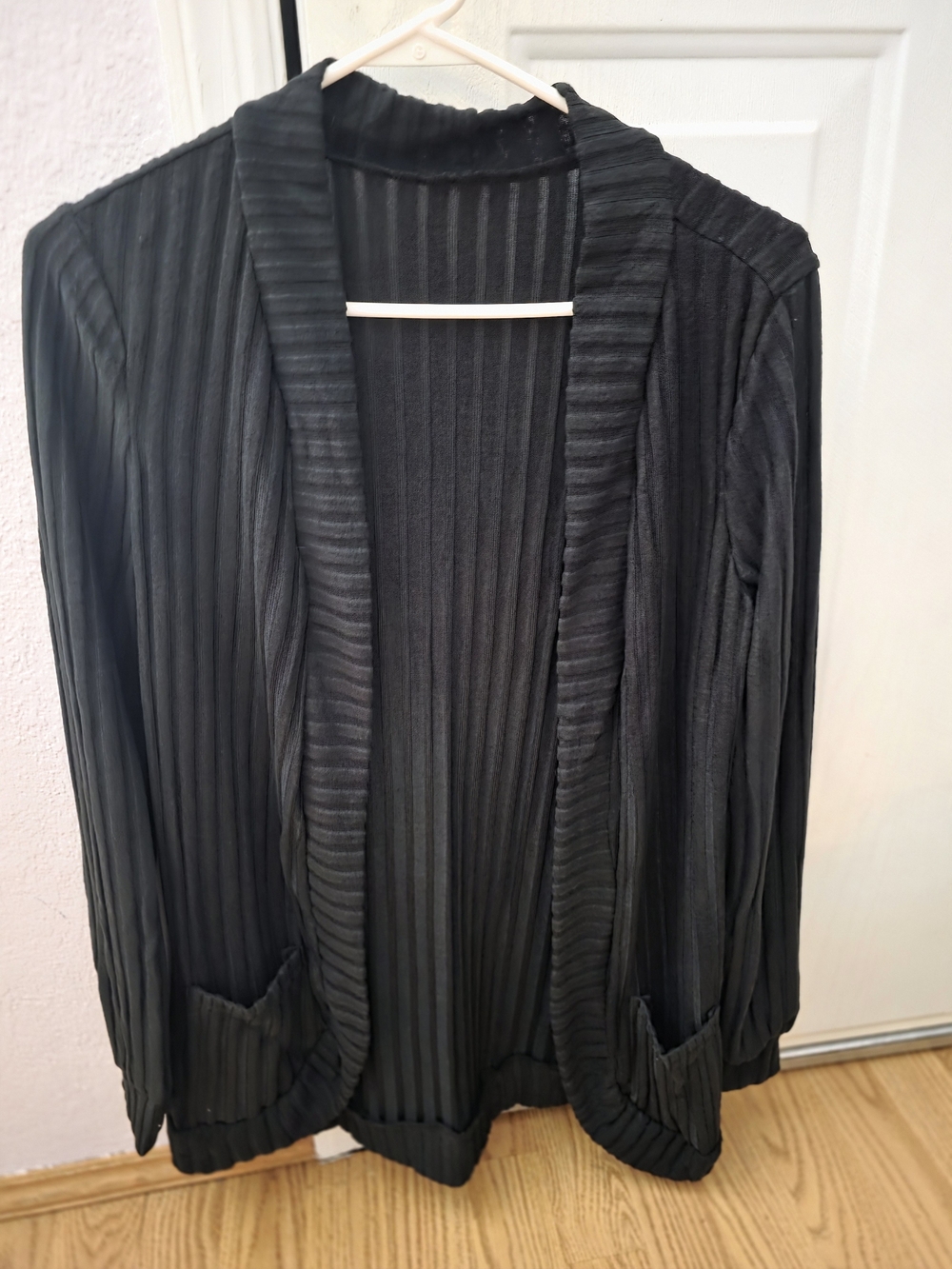 New Women’s Small Black Ribbed Open-Front Sweater Cardigan